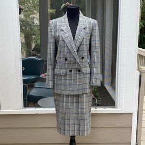 Vintage 80s Union Label Plaid Blazer Skirt Suit